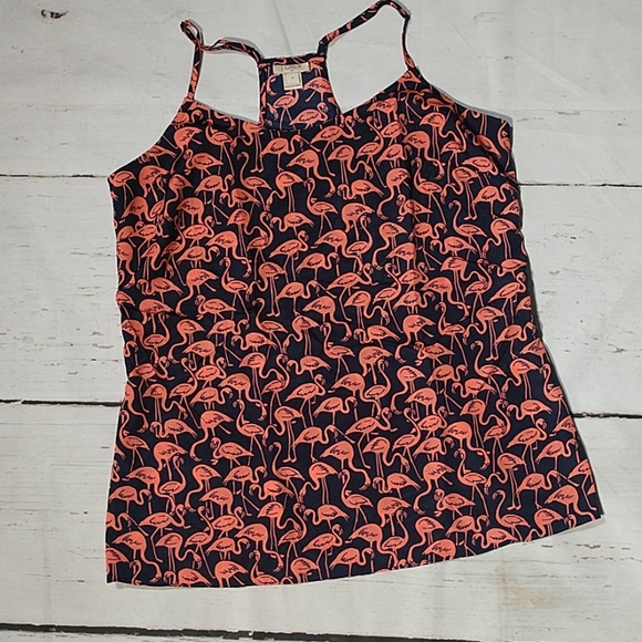 J. Crew Tops - J. Crew Racerback Tank Navy Blue Pink Flamingo